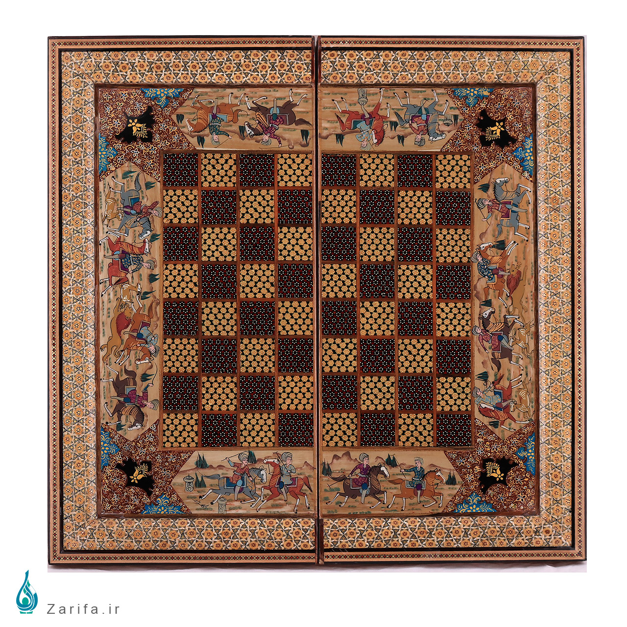 تخته نرد و شطرنج خاتم با نگارگری شکار طلایی 50*50