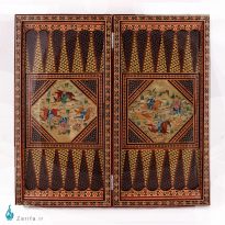 تخته نرد و شطرنج خاتم با نگارگری شکار طلایی 50*50