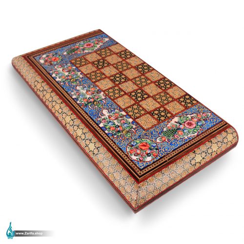 تخته نرد خاتم با نقاشی گل و مرغ برجسته