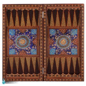 تخته نرد و شطرنج خاتم ستونی با تذهیب آبی