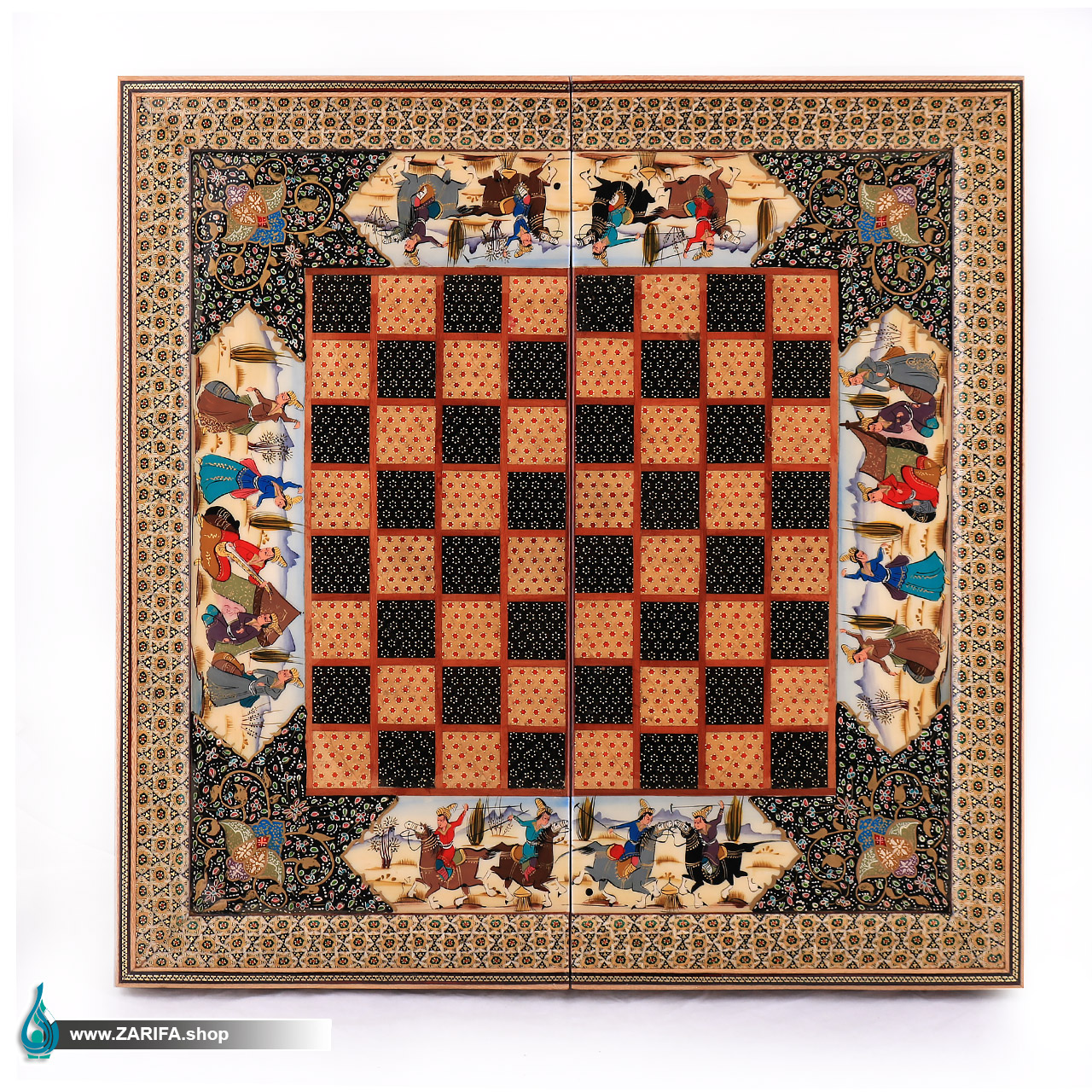 تخته نرد و شطرنج خاتم با نگارگری چوگان