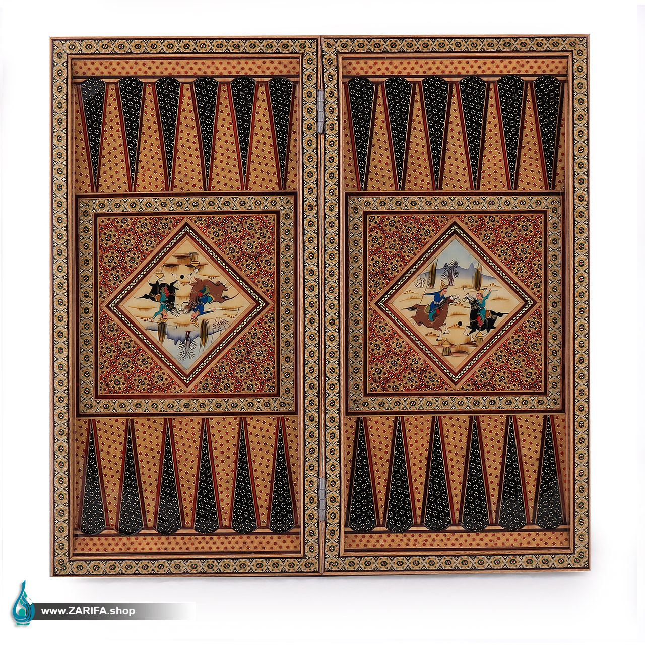 تخته نرد و شطرنج خاتم با نگارگری چوگان