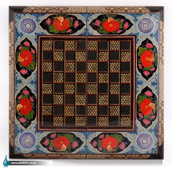 تخته نرد خاتم اعلا با نقاشی گل و مرغ