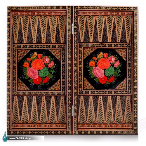 تخته نرد خاتم اعلا با نقاشی گل و مرغ