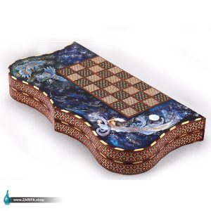 تخته نرد و شطرنج خاتم و نگارگری فرشچیان با زمینه مشکی 