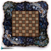 تخته نرد و شطرنج خاتم و نگارگری فرشچیان با زمینه مشکی دالبری 50*50