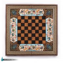 تخته نرد و شطرنج خاتم ستونی با شکار و تذهیب  50*50