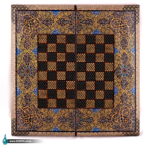 تخته نرد و شطرنج  خاتم لب گرد با تذهیب بنفش50*50