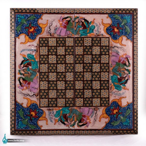 تخته نرد و شطرنج خاتم لب گرد مجلس بزم صدف