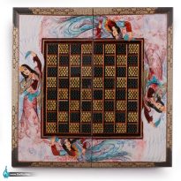 تخته نرد خاتم لب گرد با نقاشی مینیاتور 50 در 50