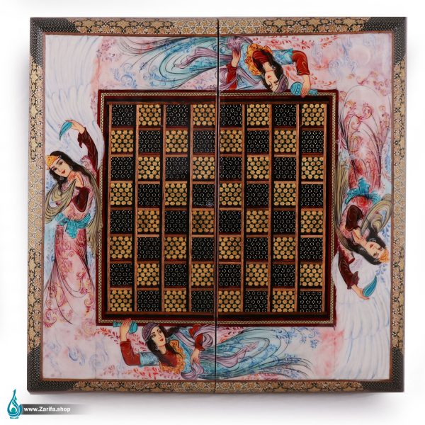 تخته نرد خاتم لب گرد با نقاشی مینیاتور 50 در 50