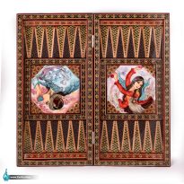 تخته نرد خاتم لب گرد با نقاشی مینیاتور 50 در 50