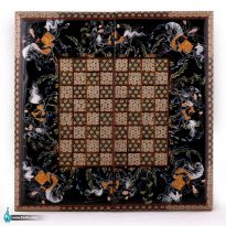 تخته نرد خاتم با نگارگری چوگان سیاه قلم 50 در 50