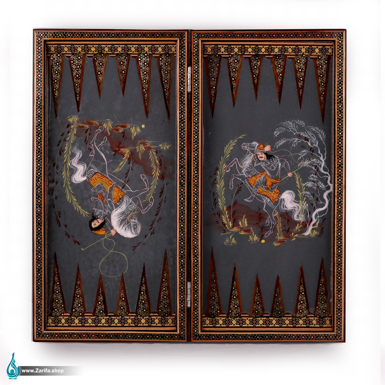 تخته نرد خاتم با نگارگری چوگان سیاه قلم 50 در 50 - Image 2