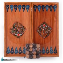 تخته نرد خاتم و چوب راش با نقاشی گل و مرغ 50*50