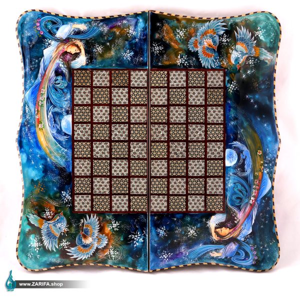 تخته نرد و شطرنج خاتم و نگارگری فرشچیان با زمینه آبی