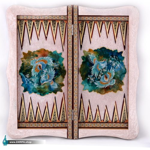 تخته نرد و شطرنج خاتم و نگارگری فرشچیان با زمینه آبی دالبری 50*50 - Image 3
