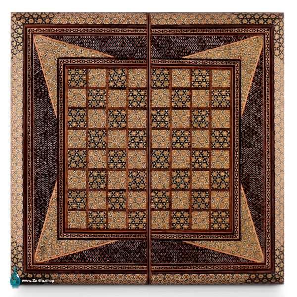 تخته نرد تمام خاتم تخمه دار لب گرد 50*50 طرح مربع