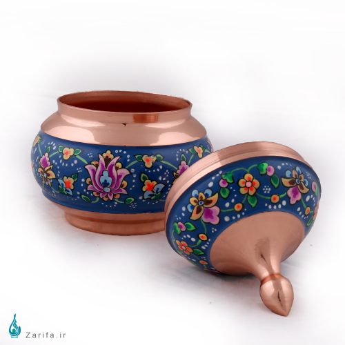 قندان مس و پرداز با نگارگری ریز نقش