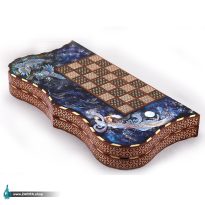 تخته نرد و شطرنج خاتم و نگارگری فرشچیان با زمینه مشکی 